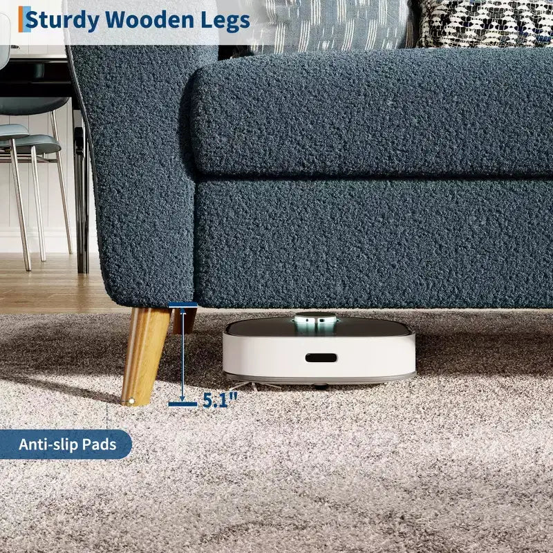 Sofá moderno de 84 pulgadas, sofá grande de 3 plazas con reposabrazos aerodinámicos, sofá de dos plazas de bouclé con patas de madera, sofá cómodo para sala de estar, apartamento, salón