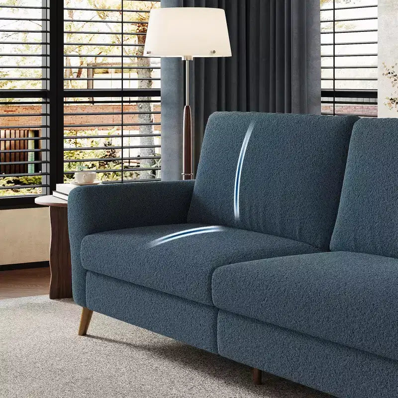 Sofá moderno de 84 pulgadas, sofá grande de 3 plazas con reposabrazos aerodinámicos, sofá de dos plazas de bouclé con patas de madera, sofá cómodo para sala de estar, apartamento, salón