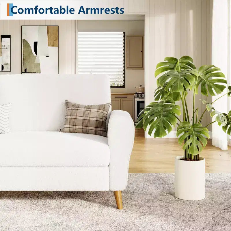 Sofá moderno de 84 pulgadas, sofá grande de 3 plazas con reposabrazos aerodinámicos, sofá de dos plazas de bouclé con patas de madera, sofá cómodo para sala de estar, apartamento, salón
