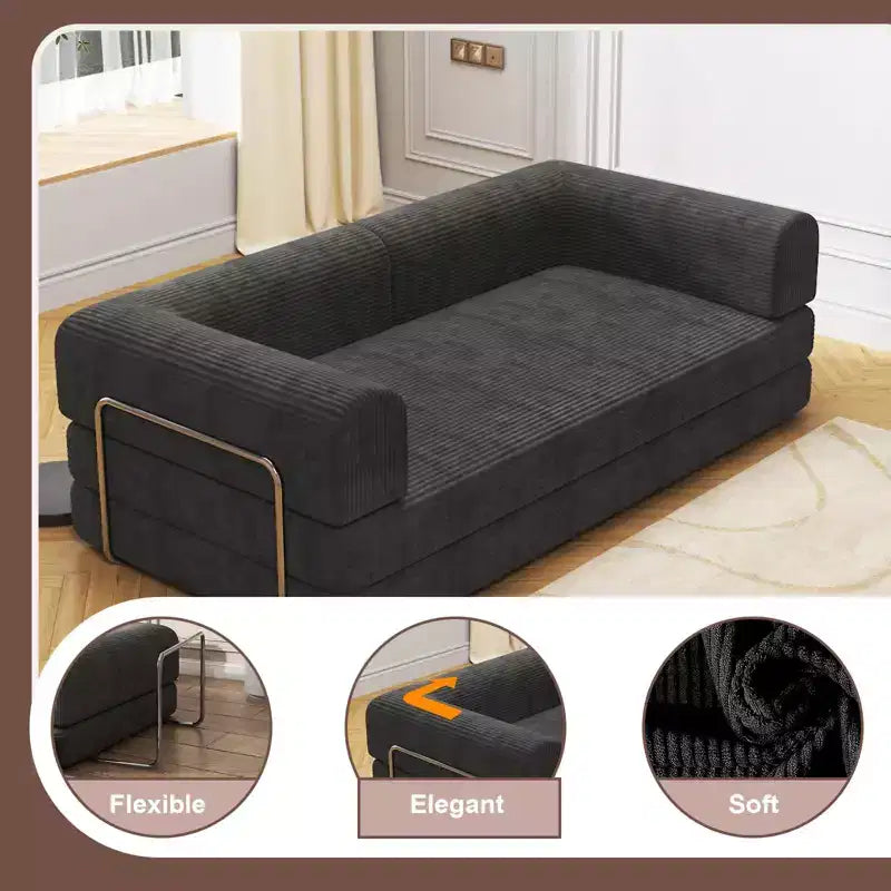 Sofá Cama Convertible, Sofá Cama de Pana con Esponja de Alta Densidad, Sofá Cama Modular para Sala de Estar, Salón o Estudio