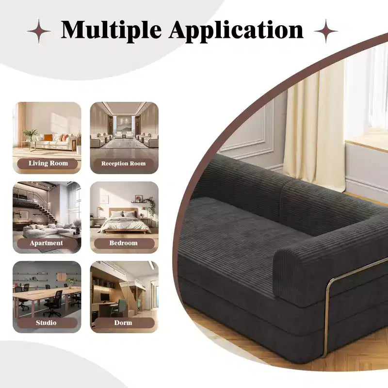 Sofá Cama Convertible, Sofá Cama de Pana con Esponja de Alta Densidad, Sofá Cama Modular para Sala de Estar, Salón o Estudio