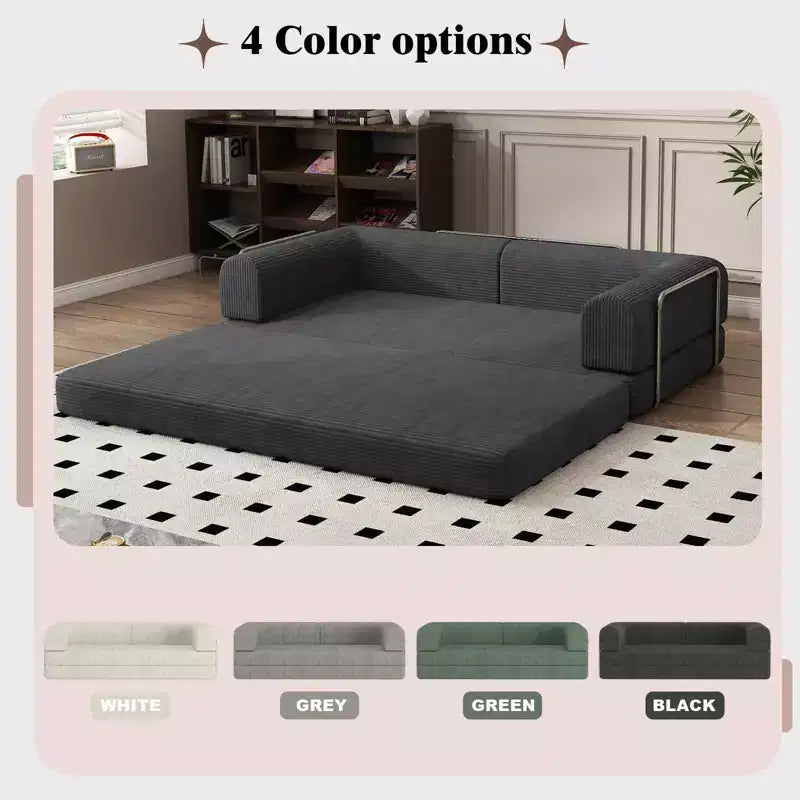 Sofá Cama Convertible, Sofá Cama de Pana con Esponja de Alta Densidad, Sofá Cama Modular para Sala de Estar, Salón o Estudio