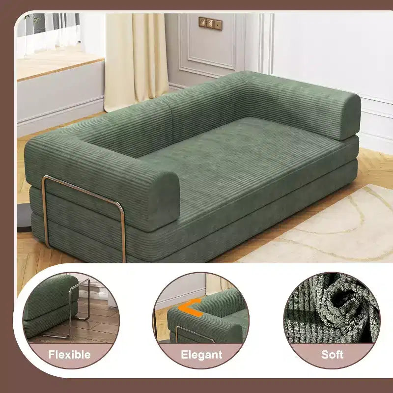 Sofá Cama Convertible, Sofá Cama de Pana con Esponja de Alta Densidad, Sofá Cama Modular para Sala de Estar, Salón o Estudio