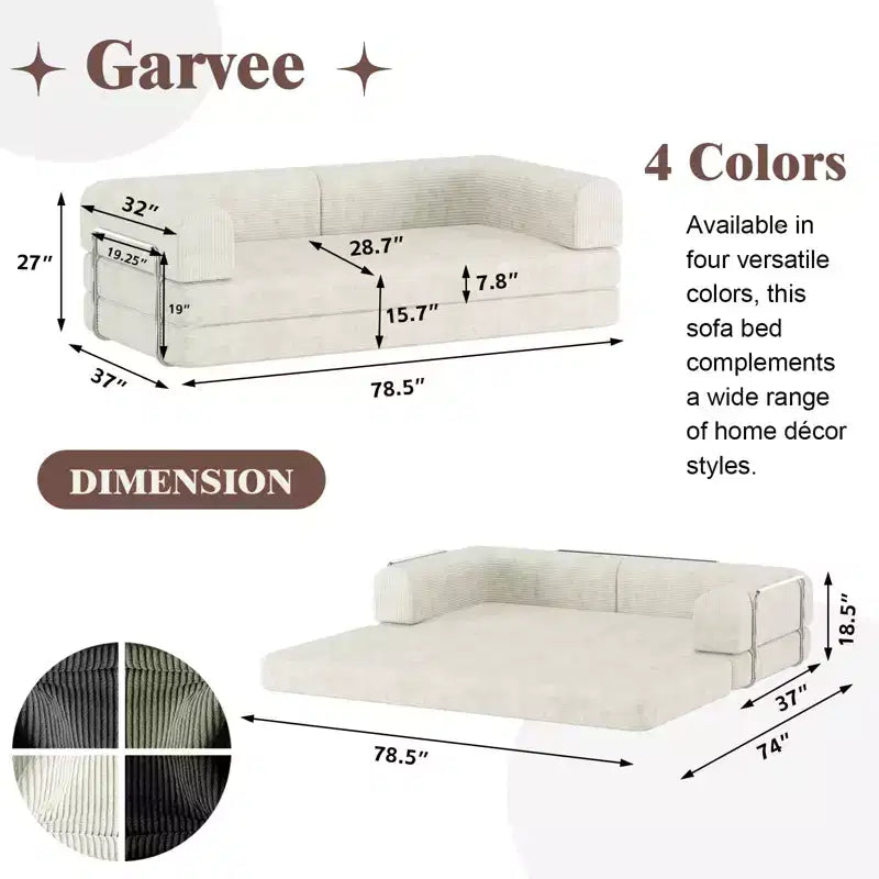 Sofá Cama Convertible, Sofá Cama de Pana con Esponja de Alta Densidad, Sofá Cama Modular para Sala de Estar, Salón o Estudio