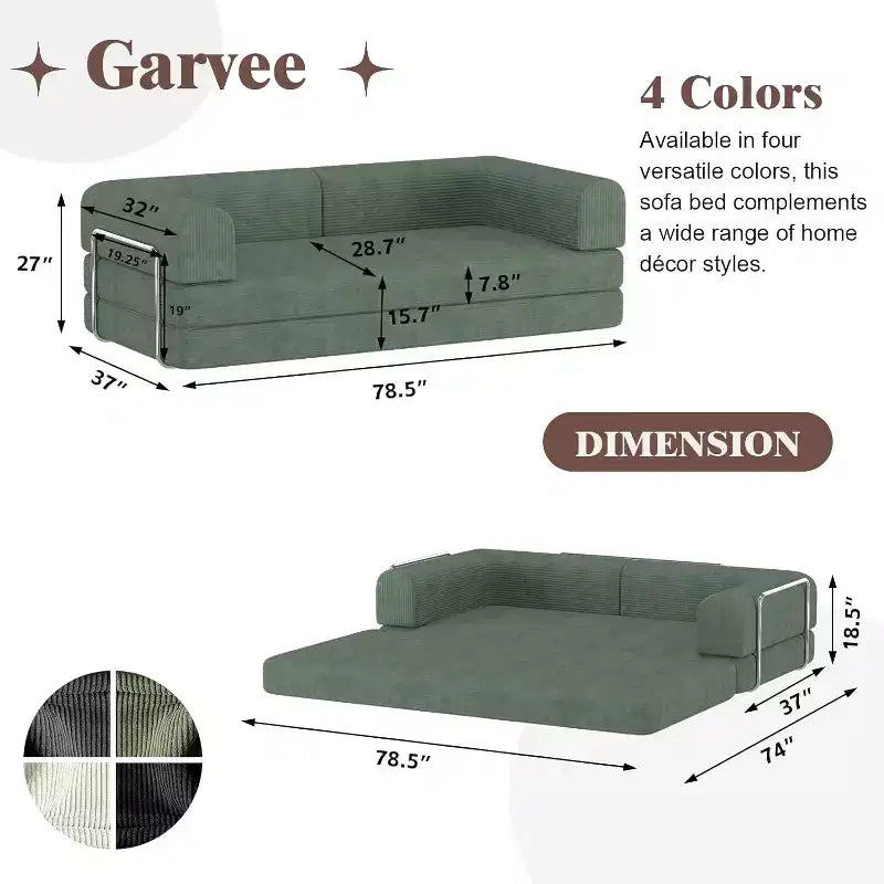 Sofá Cama Convertible, Sofá Cama de Pana con Esponja de Alta Densidad, Sofá Cama Modular para Sala de Estar, Salón o Estudio