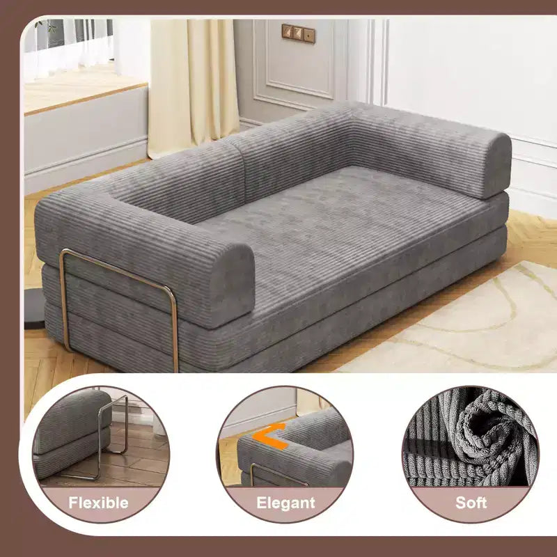 Sofá Cama Convertible, Sofá Cama de Pana con Esponja de Alta Densidad, Sofá Cama Modular para Sala de Estar, Salón o Estudio