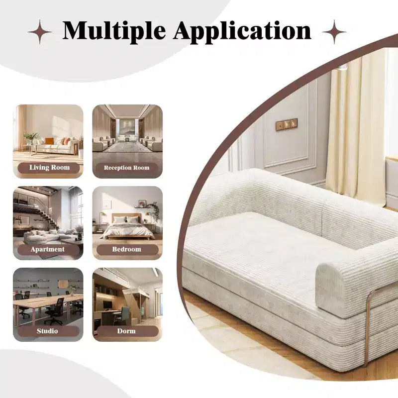 Sofá Cama Convertible, Sofá Cama de Pana con Esponja de Alta Densidad, Sofá Cama Modular para Sala de Estar, Salón o Estudio