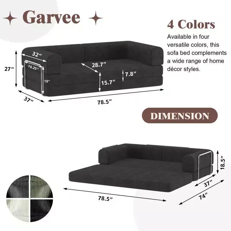Sofá Cama Convertible, Sofá Cama de Pana con Esponja de Alta Densidad, Sofá Cama Modular para Sala de Estar, Salón o Estudio