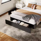 Base de cama COZONY con 3 cajones de almacenamiento, cama de plataforma tapizada en tela con listones de madera, no necesita somier, fácil montaje, gris