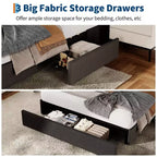 Base de cama COZONY con 3 cajones de almacenamiento, cama de plataforma tapizada en tela con listones de madera, no necesita somier, fácil montaje, gris