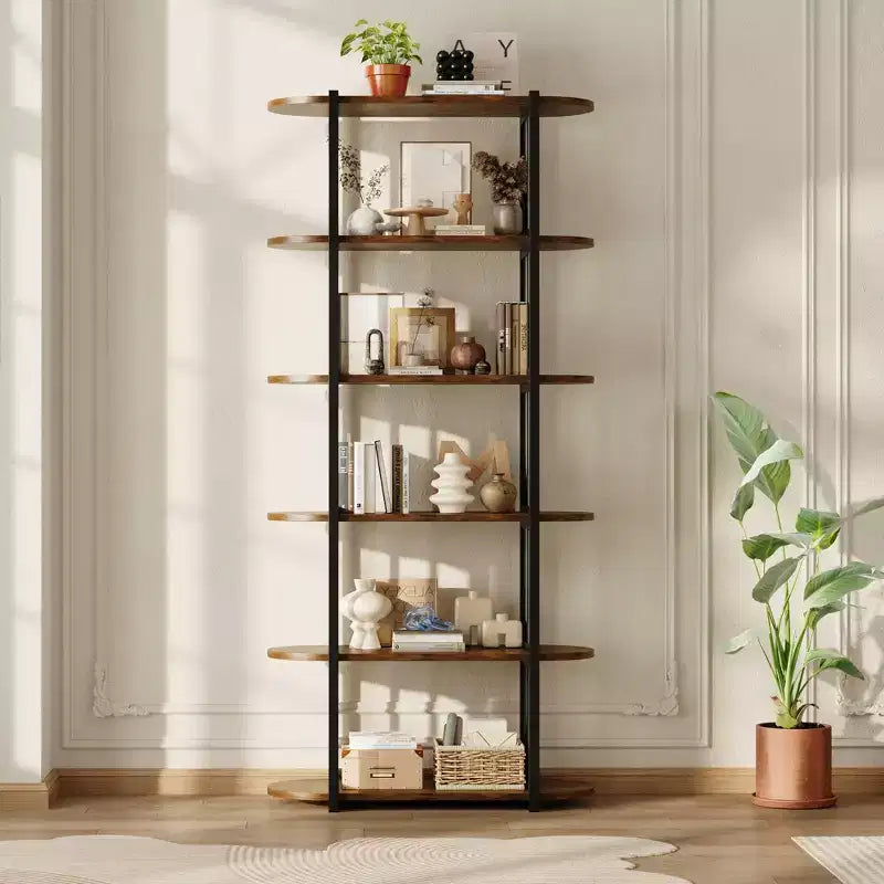 Estantería industrial de 6 niveles - Librero de 71 pulgadas de alto con estructura de metal y estantes de MDF, estantería de almacenamiento independiente para sala de estar, dormitorio, hogar