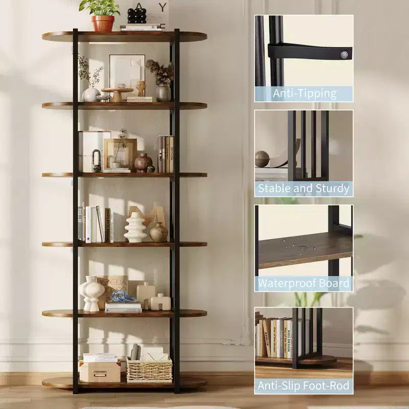 Estantería industrial de 6 niveles - Librero de 71 pulgadas de alto con estructura de metal y estantes de MDF, estantería de almacenamiento independiente para sala de estar, dormitorio, hogar