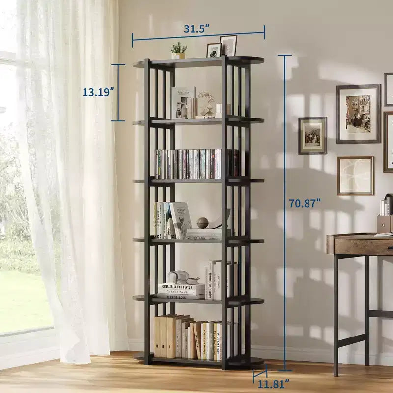 Estantería industrial de 6 niveles - Librero de 71 pulgadas de alto con estructura de metal y estantes de MDF, estantería de almacenamiento independiente para sala de estar, dormitorio, hogar
