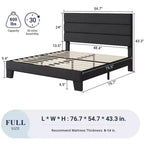 Estructura de cama con cabecero tapizado, soporte de láminas de madera, base de colchón gris oscuro