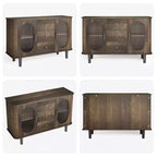 GarveeHome Aparador Buffet de 47" con 2 Puertas de Vidrio Estriado y 3 Cajones, Barra de Café Acentuada de Granja Moderna con Estantes Ajustables