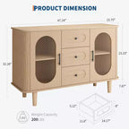 GarveeHome Aparador Buffet de 47" con 2 Puertas de Vidrio Estriado y 3 Cajones, Barra de Café Acentuada de Granja Moderna con Estantes Ajustables
