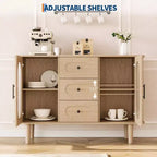 GarveeHome Aparador Buffet de 47" con 2 Puertas de Vidrio Estriado y 3 Cajones, Barra de Café Acentuada de Granja Moderna con Estantes Ajustables