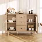 GarveeHome Aparador Buffet de 47" con 2 Puertas de Vidrio Estriado y 3 Cajones, Barra de Café Acentuada de Granja Moderna con Estantes Ajustables