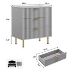 Cómoda de 3 cajones para dormitorio, mesita de noche moderna estriada con cajones profundos, cómoda con tapa ancha, organizador de madera, mesa auxiliar