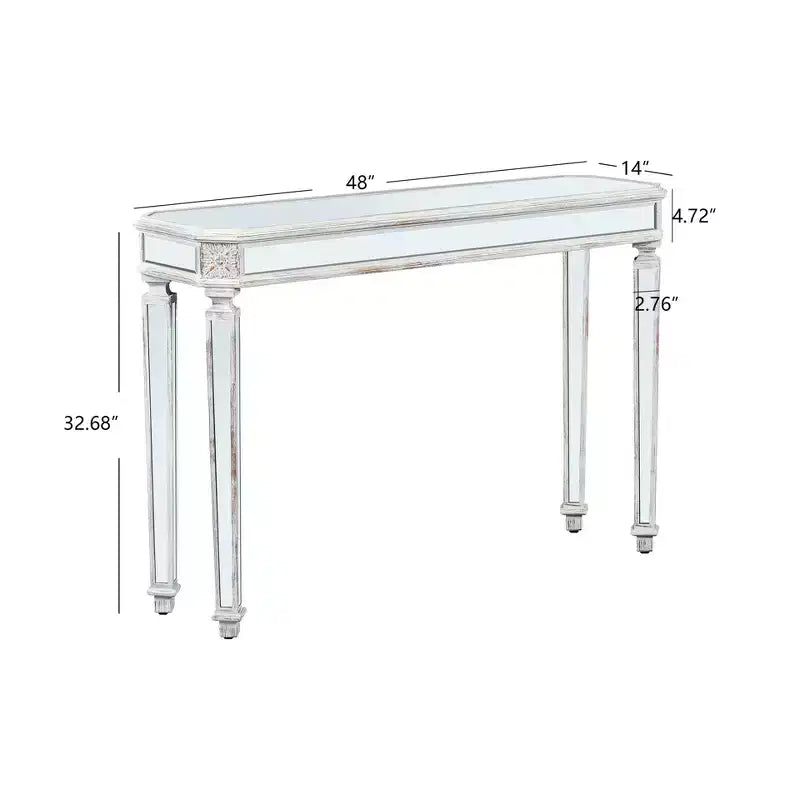 Mesa consola vintage Okak de 48 pulgadas con tallado de vetas de madera, mesa decorativa con superficie de espejo, mesa de pasillo para sala de estar, entrada