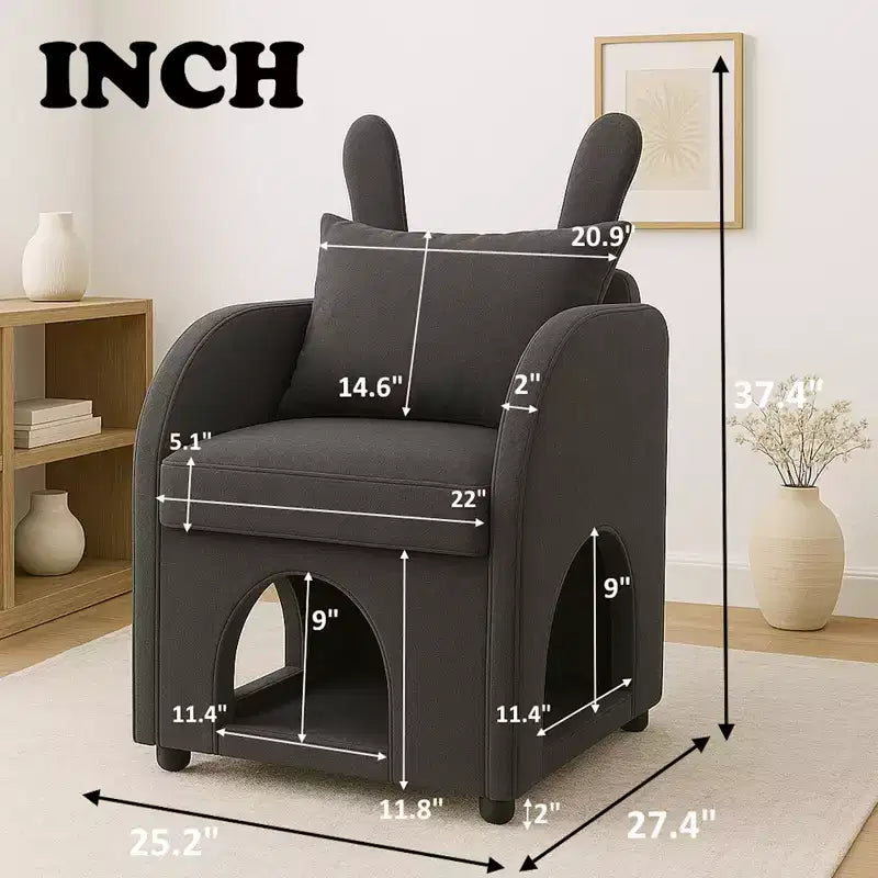 Sillón Okak Simple y Lindo con Orejas de Conejo y Escondite Incorporado para Gatos y Perros, Sillón Individual para Mascotas Ideal para Dormitorio, Sala de Estar