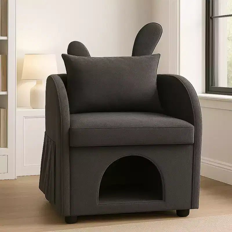 Sillón Okak Simple y Lindo con Orejas de Conejo y Escondite Incorporado para Gatos y Perros, Sillón Individual para Mascotas Ideal para Dormitorio, Sala de Estar