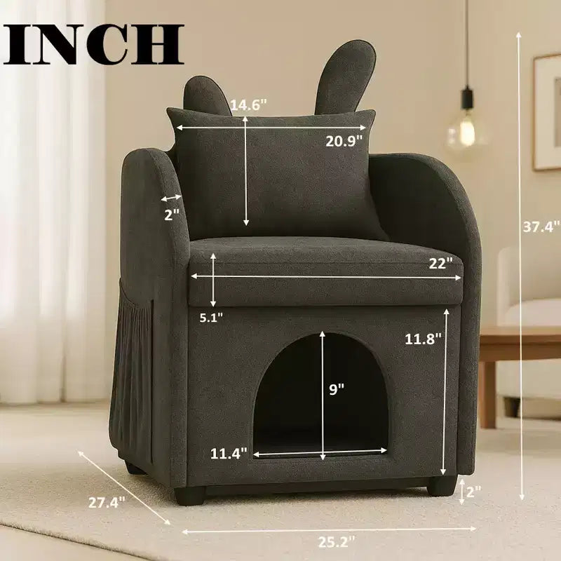 Sillón Okak Simple y Lindo con Orejas de Conejo y Escondite Incorporado para Gatos y Perros, Sillón Individual para Mascotas Ideal para Dormitorio, Sala de Estar