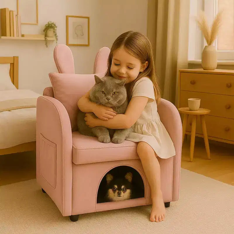 Sillón Okak Simple y Lindo con Orejas de Conejo y Escondite Incorporado para Gatos y Perros, Sillón Individual para Mascotas Ideal para Dormitorio, Sala de Estar