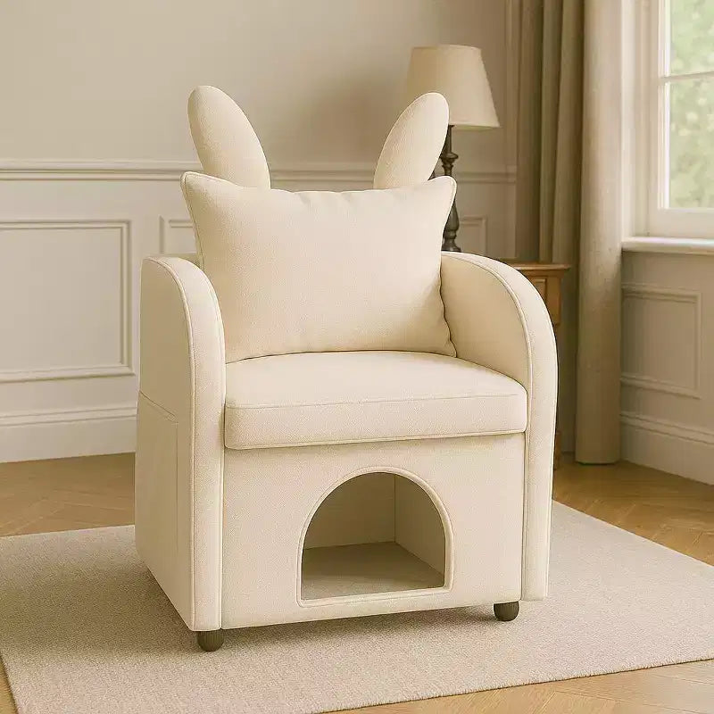 Sillón Okak Simple y Lindo con Orejas de Conejo y Escondite Incorporado para Gatos y Perros, Sillón Individual para Mascotas Ideal para Dormitorio, Sala de Estar