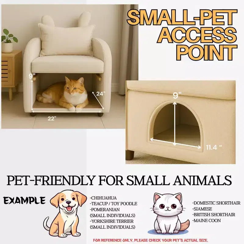 Sillón Okak Simple y Lindo con Orejas de Conejo y Escondite Incorporado para Gatos y Perros, Sillón Individual para Mascotas Ideal para Dormitorio, Sala de Estar