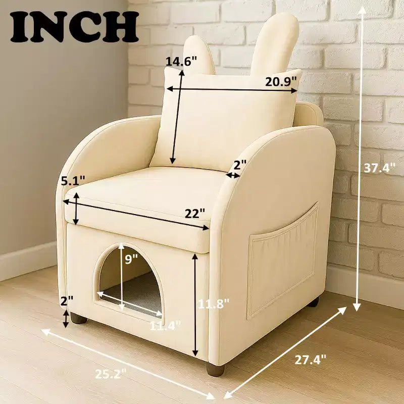 Sillón Okak Simple y Lindo con Orejas de Conejo y Escondite Incorporado para Gatos y Perros, Sillón Individual para Mascotas Ideal para Dormitorio, Sala de Estar