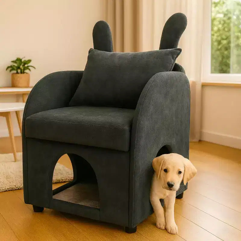 Sillón Okak Simple y Lindo con Orejas de Conejo y Escondite Incorporado para Gatos y Perros, Sillón Individual para Mascotas Ideal para Dormitorio, Sala de Estar