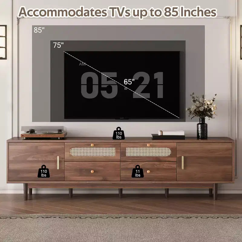 Mueble para TV para televisores de hasta 85 pulgadas, consola de TV rústica, mueble de TV con cajones, marrón - ModernLuxe