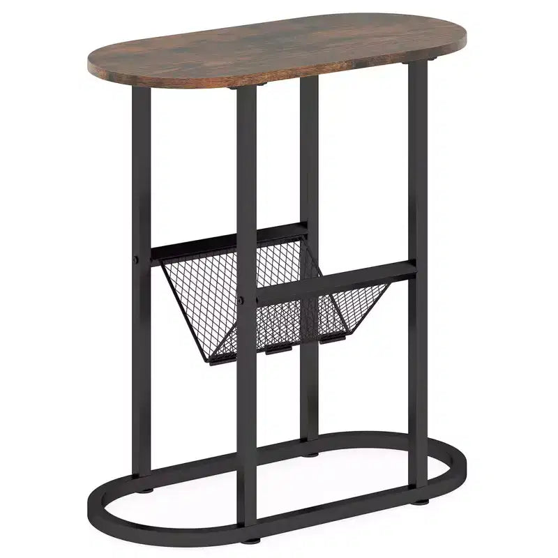 Mesa auxiliar Costway con tablero de mármol sintético y revistero, marco de metal resistente, marrón/blanco
