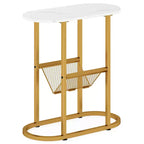 Mesa auxiliar Costway con tablero de mármol sintético y revistero, marco de metal resistente, marrón/blanco