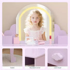 Acekool Tocador de juguete para niñas con espejo, taburete, cajón, estantes de almacenamiento, juego de mesa de maquillaje de princesa