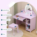 Acekool Tocador de juguete para niñas con espejo, taburete, cajón, estantes de almacenamiento, juego de mesa de maquillaje de princesa