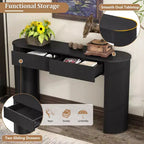 Okak Mesa de Consola Moderna de 54 Pulgadas con Diseño Acanalado, Mesa de Entrada con 2 Cajones de Almacenamiento y Tapa Ovalada, Mesa Decorativa para Pasillo, Sala de Estar, Negra