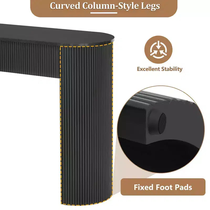 Okak Mesa de Consola Moderna de 54 Pulgadas con Diseño Acanalado, Mesa de Entrada con 2 Cajones de Almacenamiento y Tapa Ovalada, Mesa Decorativa para Pasillo, Sala de Estar, Negra