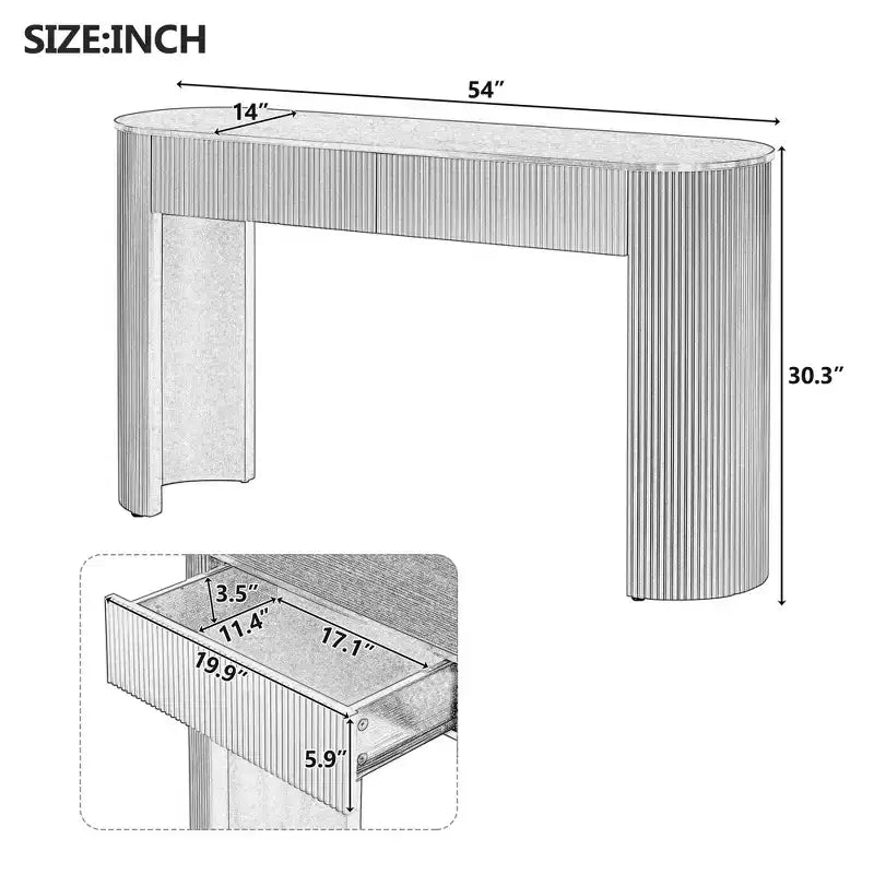 Okak Mesa de Consola Moderna de 54 Pulgadas con Diseño Acanalado, Mesa de Entrada con 2 Cajones de Almacenamiento y Tapa Ovalada, Mesa Decorativa para Pasillo, Sala de Estar, Negra