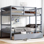 Litera Okak de 77.3 pulgadas, doble sobre doble, con 2 cajones de almacenamiento, marco de cama multifunción convertible en 2 camas individuales para dormitorio, habitación infantil, gris