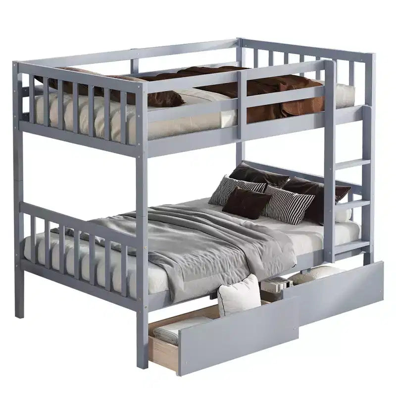 Litera Okak de 77.3 pulgadas, doble sobre doble, con 2 cajones de almacenamiento, marco de cama multifunción convertible en 2 camas individuales para dormitorio, habitación infantil, gris