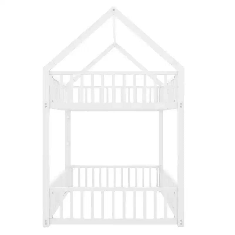Litera metálica Okak 78IN doble sobre doble, armazones de cama con valla, puerta y barandilla de seguridad, literas infantiles para habitación infantil, dormitorio, blanco