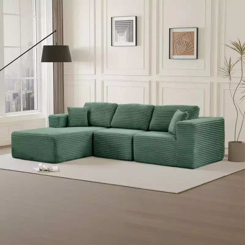 Dovelina Sofá Seccional Modular de Pana con 3 Asientos, Sofá Moderno y Cómodo Tapizado en Forma de L con Almohadas Suaves