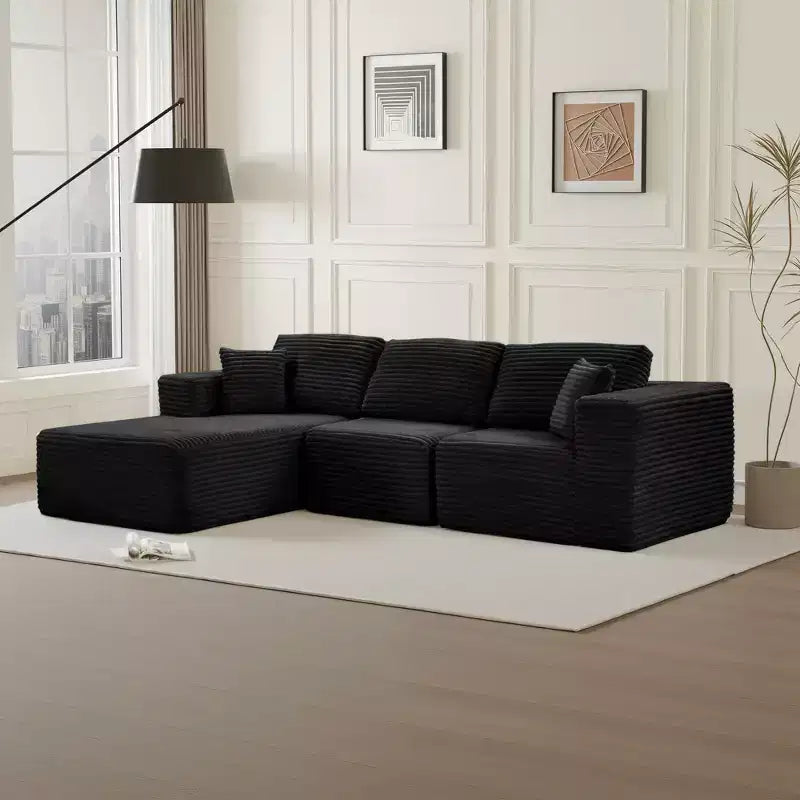Dovelina Sofá Seccional Modular de Pana con 3 Asientos, Sofá Moderno y Cómodo Tapizado en Forma de L con Almohadas Suaves