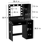 Tocador moderno Okak con espejo y luces LED ajustables, escritorio grande con tres niveles de almacenamiento, mesa de maquillaje para dormitorios
