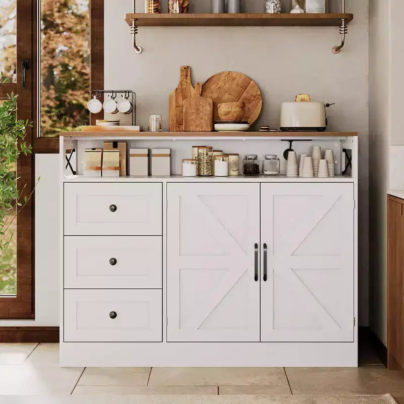 Aparador Buffet de 47" - Mesa de barra de café de madera con puertas de cierre suave y estante ajustable, Armario de despensa de café para cocina pequeña, Estudio