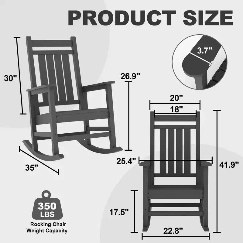 Mecedoras grandes de HDPE para exteriores, mecedoras resistentes para patio para todo tipo de clima, mecedoras duraderas para porche, patio delantero, terraza, jardín