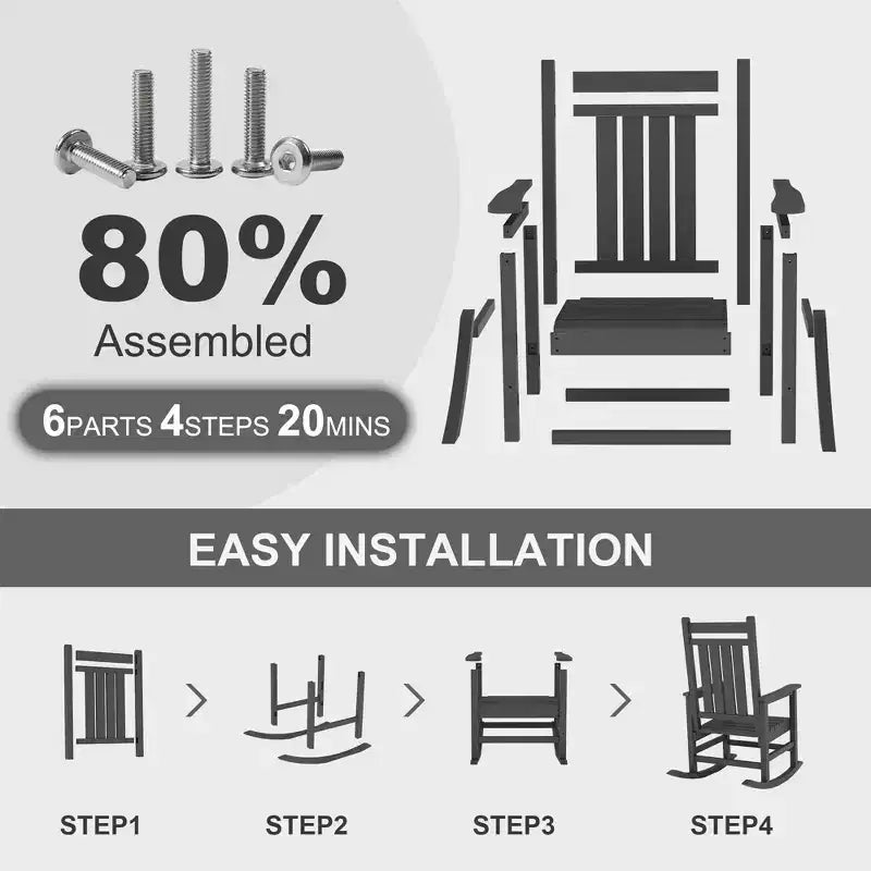 Mecedoras grandes de HDPE para exteriores, mecedoras resistentes para patio para todo tipo de clima, mecedoras duraderas para porche, patio delantero, terraza, jardín