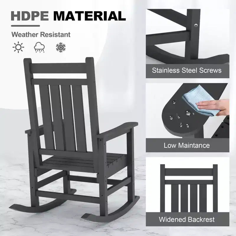 Mecedoras grandes de HDPE para exteriores, mecedoras resistentes para patio para todo tipo de clima, mecedoras duraderas para porche, patio delantero, terraza, jardín